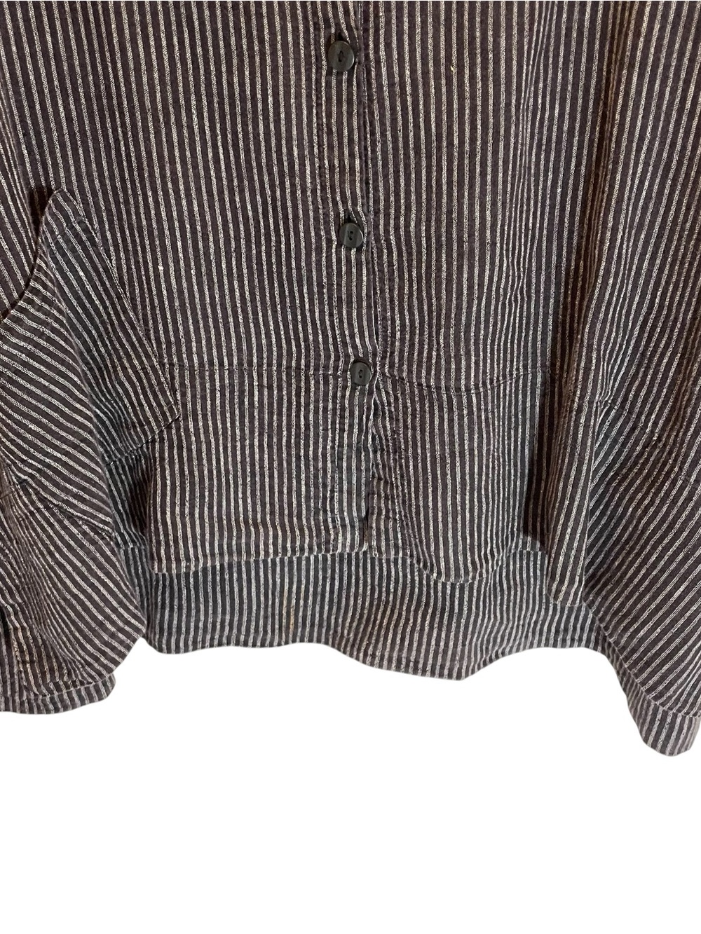 FLAX Linen Jacket Tunic Black Charcoal Pin Striped Button Front Size L Lagenlook - Picture 4 of 9